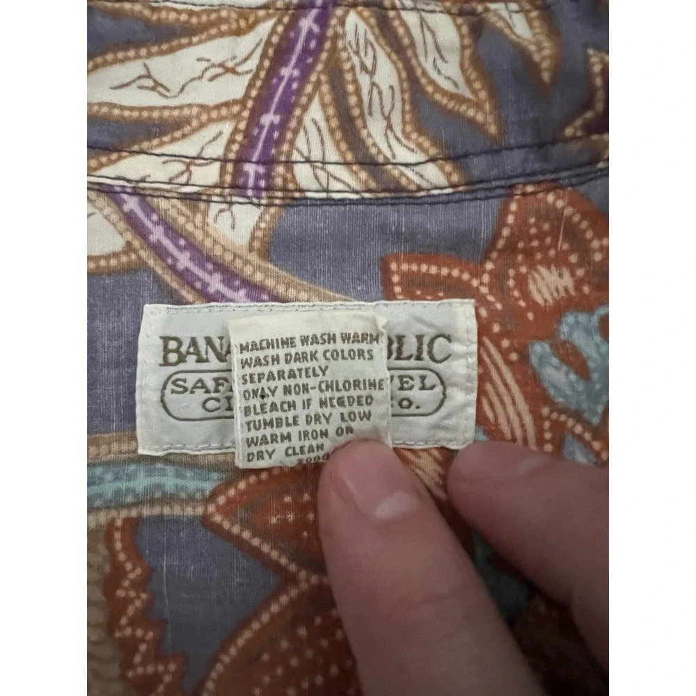 Vtg Y2K Banana Republic Men's Med Blue Floral Hawaiian Aloha Shirt 100% Cotton L